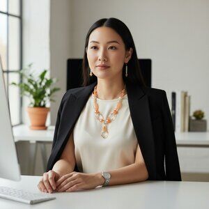 Classy Extravagant Elegant" Beaded Mother Of Pearl Shell & Acrylic Necklace Set